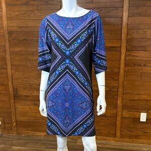 Jessica Vibrant Blue and Black Patterned Dress